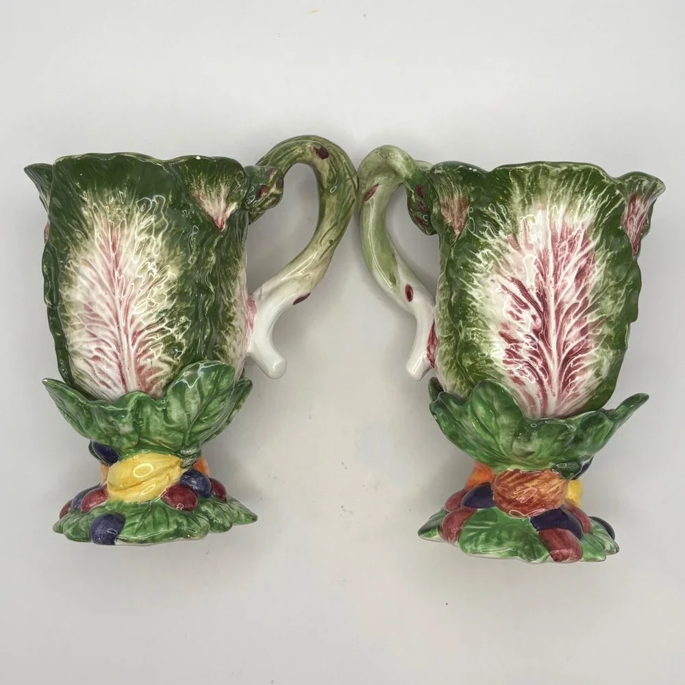 Vtg Fitz & Floyd Italian Fruit Garden Cabbage Mug Shaker Relish Set 5 Majolica